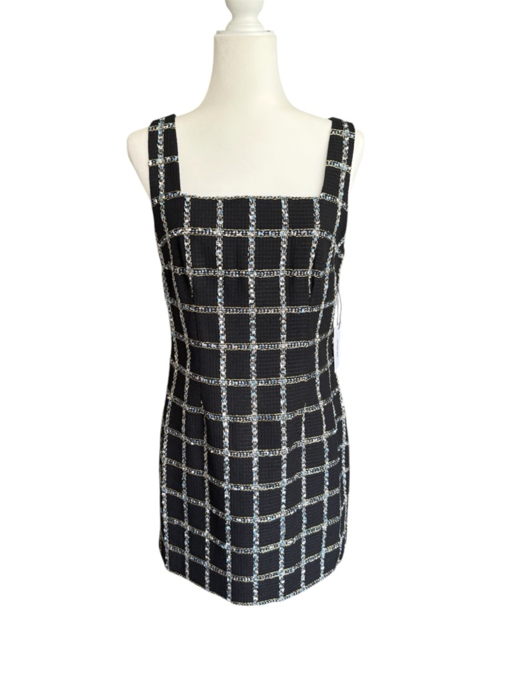 Jason Wu Navy Gold Windowpane Tweed Sheath Dress - Sleeveless